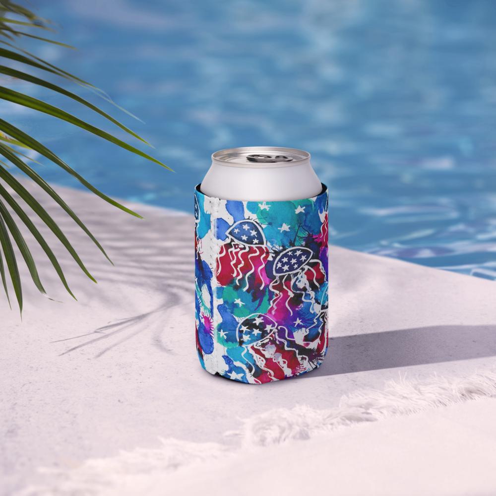 4th of July Can Cooler – Patriotic Red White and Blue Stars – Independence Day Drink Sleeve – Neoprene Koozie for BBQs, Picnics & Summer