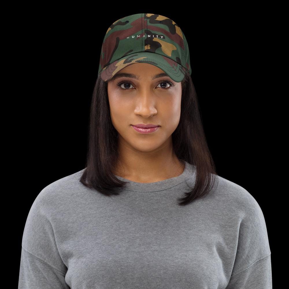 Humanity Embroidered Hat – Unity, Peace sign Message Cap, Minimalist Statement Hat, Adjustable Unisex Gift, Compassion & Inclusion Apparel.