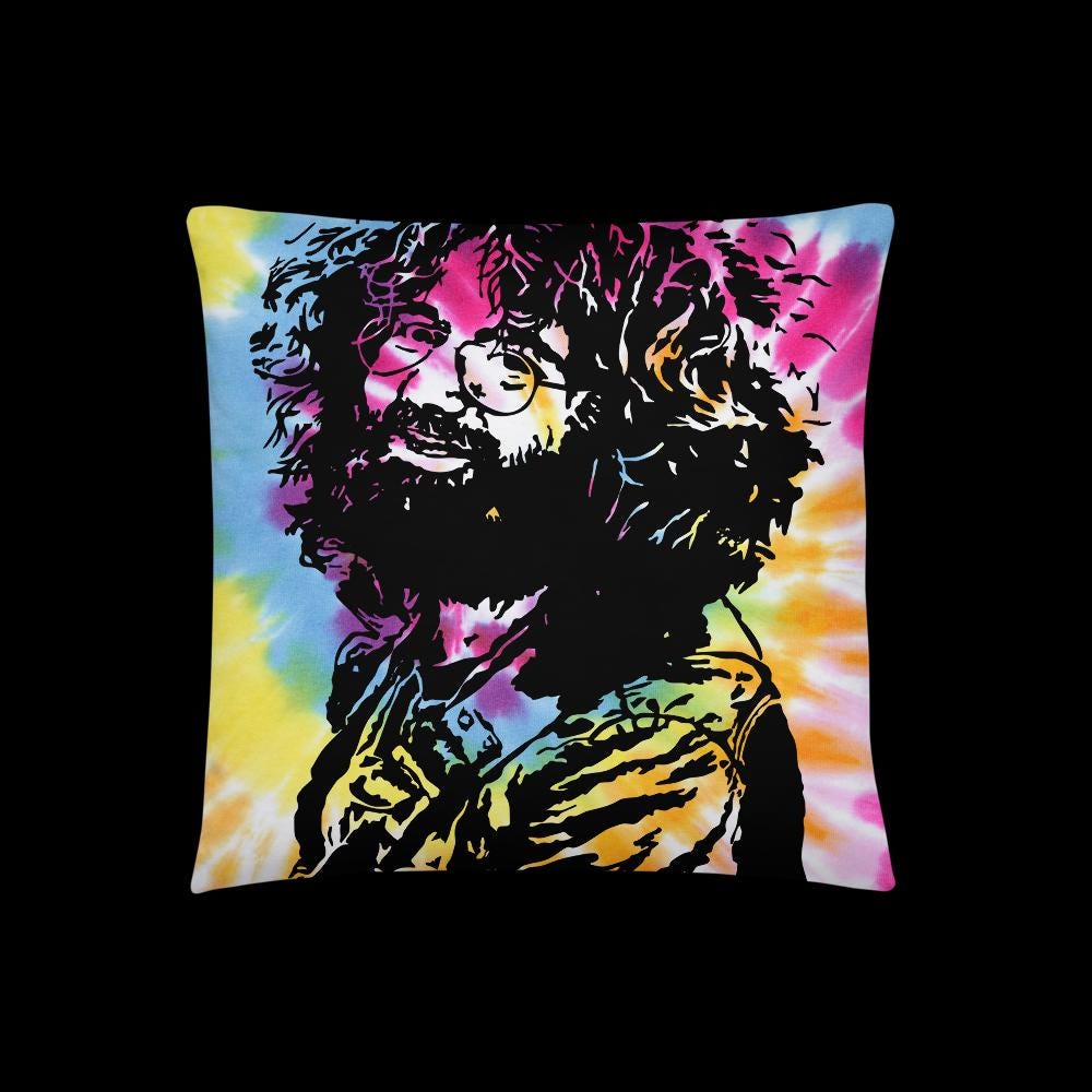 Jerry Garcia Throw Pillow – Psychedelic Home Decor for Deadheads – Boho Hippie Art Cushion – Grateful Vibes Accent Pillow