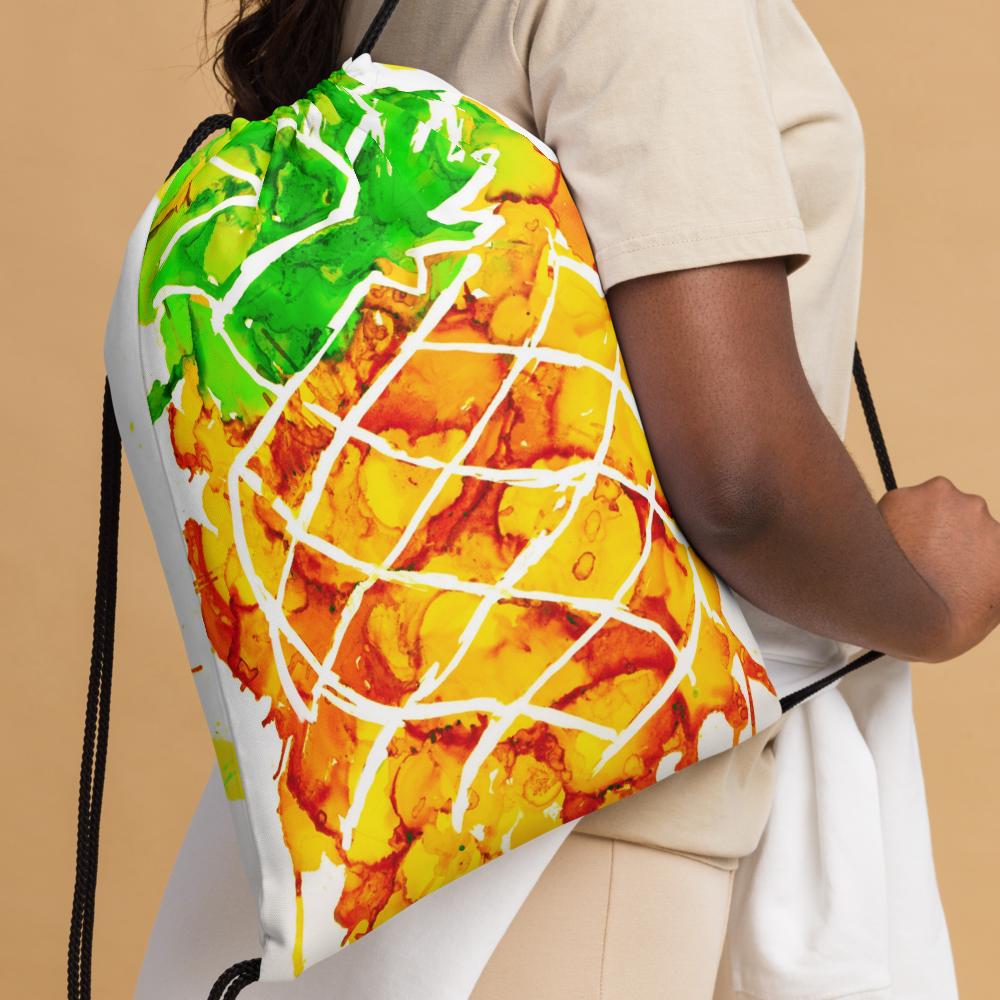 Custom Pineapple Drawstring Bag – Personalized Tropical Cinch Sack, Lightweight Gym Bag, Beach Tote, Fruit Print Backpack Gift