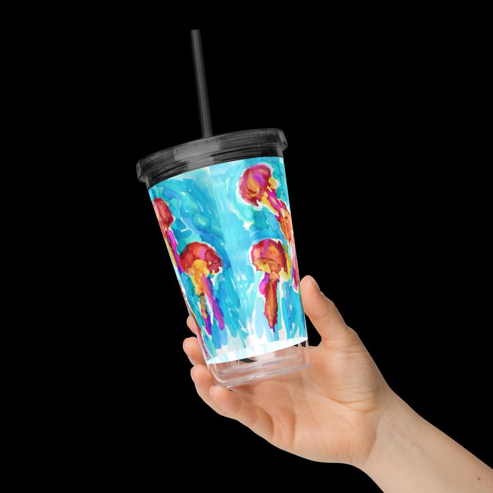 Iridescent Jellyfish Confetti Tumbler – 16oz Clear Acrylic Cup – Ocean Theme Drinkware – Beach Party Gift – Under the Sea Decor