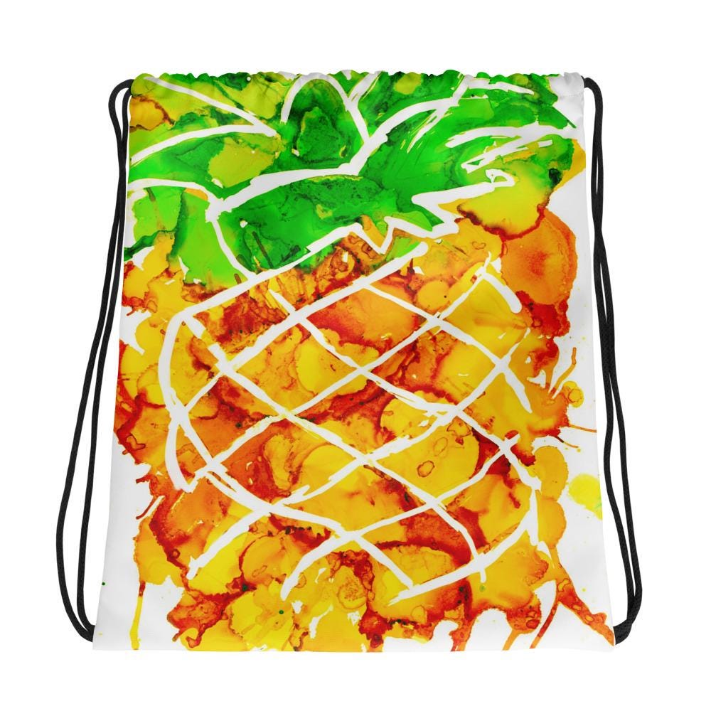 Custom Pineapple Drawstring Bag – Personalized Tropical Cinch Sack, Lightweight Gym Bag, Beach Tote, Fruit Print Backpack Gift