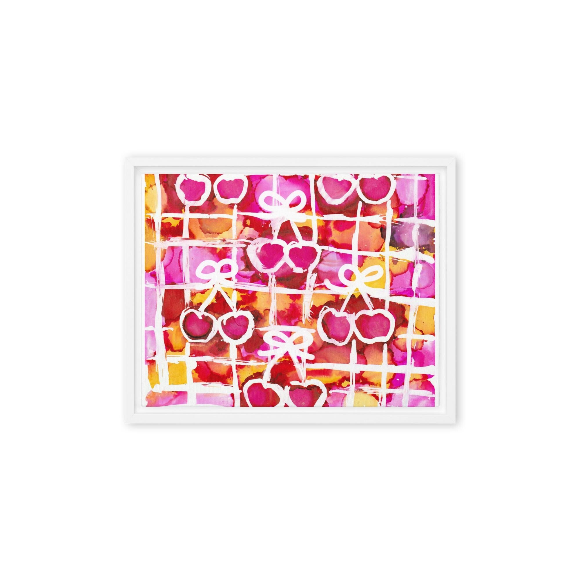 Cherry Red Bow Gingham Framed canvas