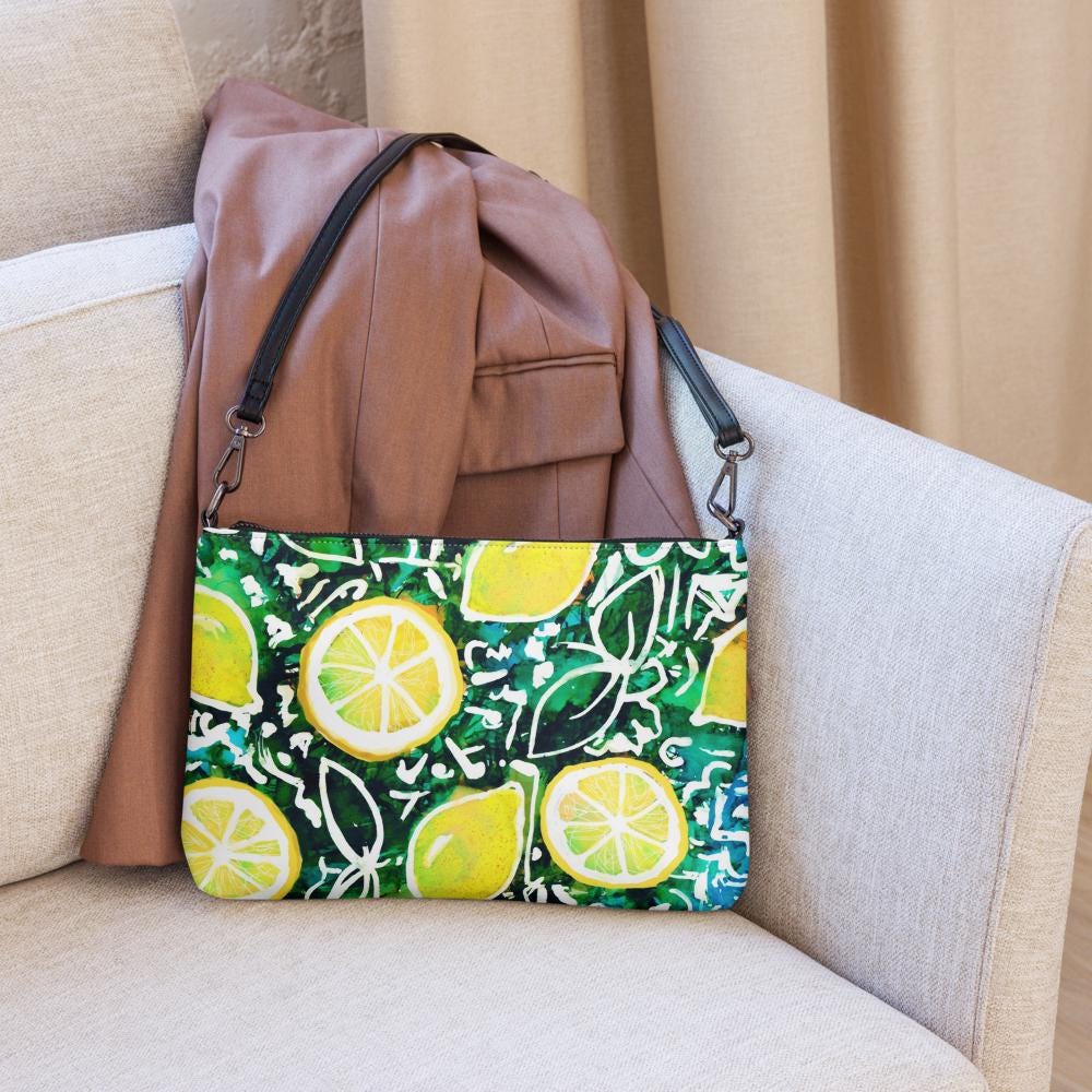 Italian-Inspired Lemon Crossbody Bag – Faux Leather, Adjustable Strap, Amalfi Coast Style, Amalficore, Tutti Fruiti, Tropical Getaway
