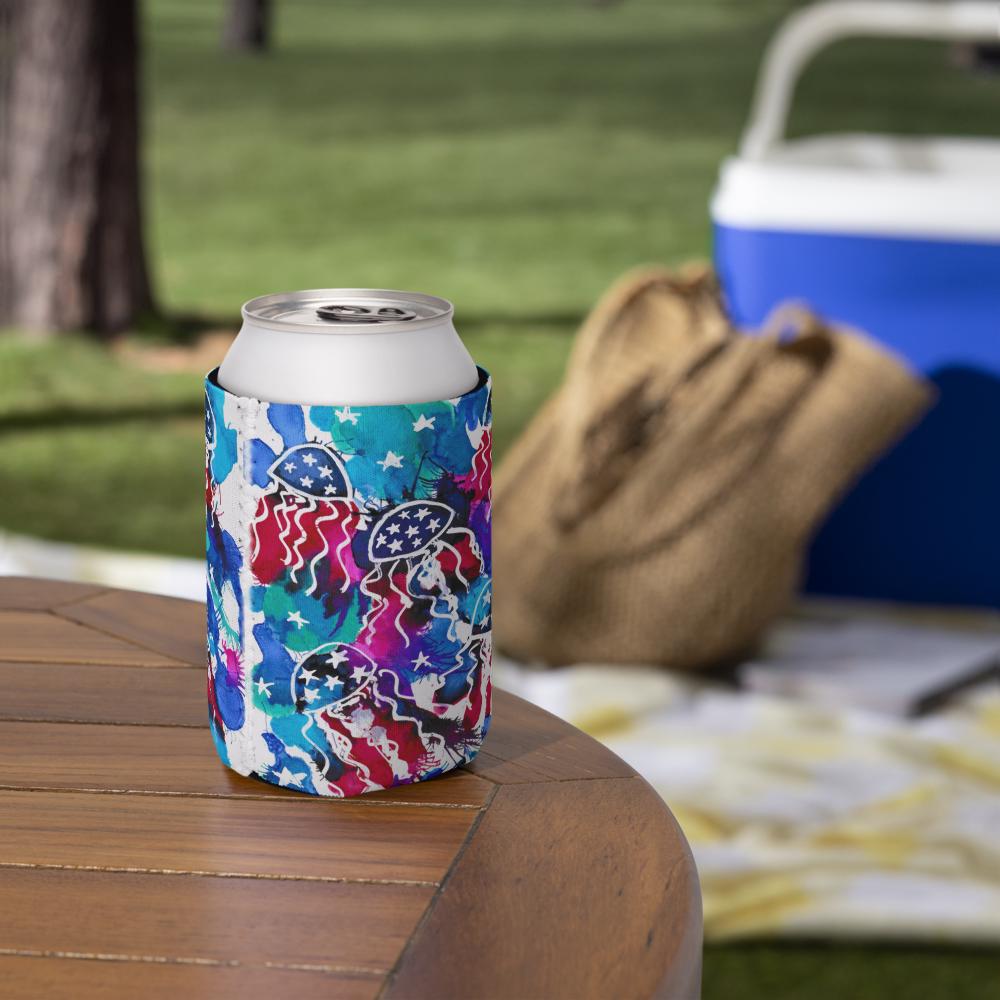 4th of July Can Cooler – Patriotic Red White and Blue Stars – Independence Day Drink Sleeve – Neoprene Koozie for BBQs, Picnics & Summer