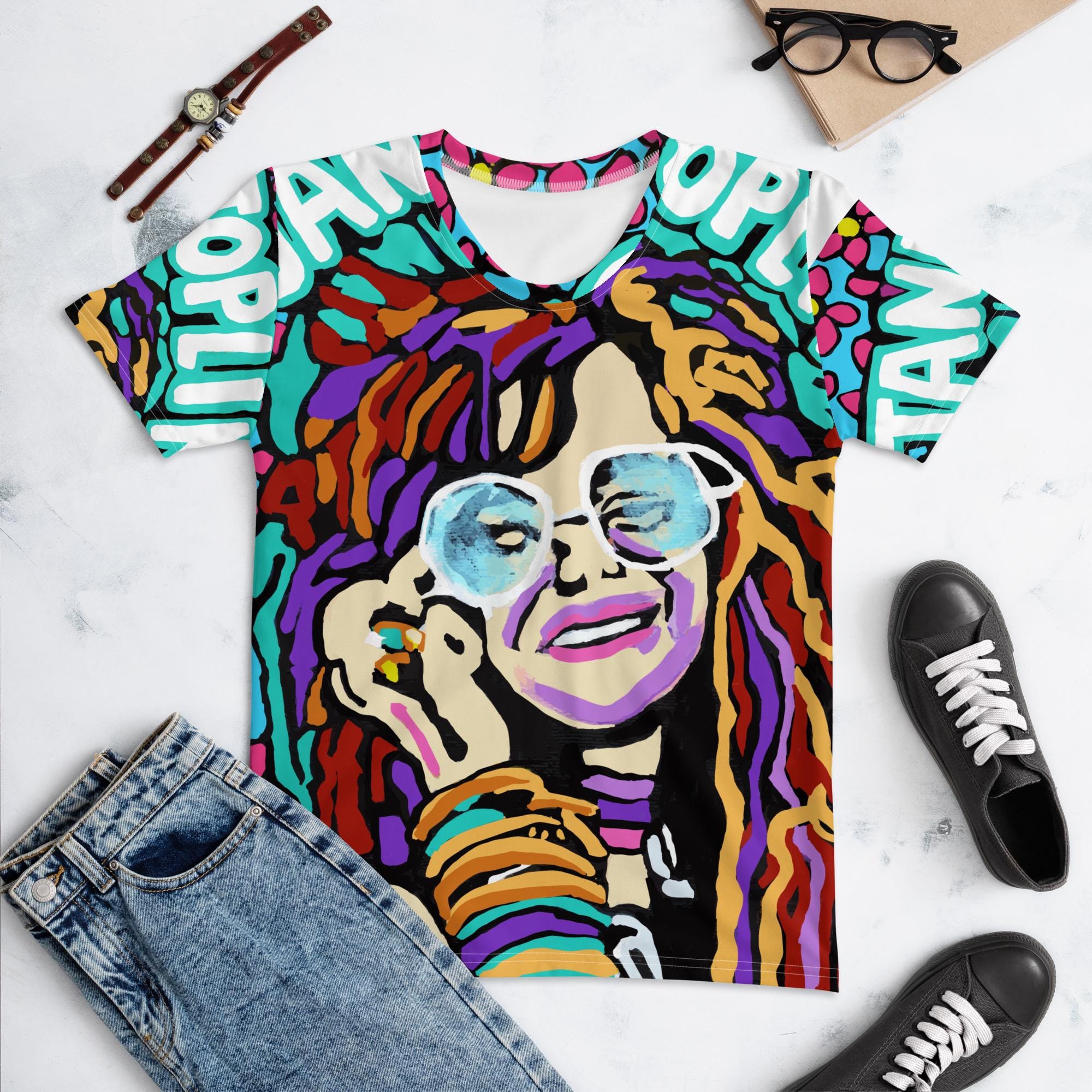 Janis Joplin Graphic Tee – Vintage Rock Music T-Shirt for Women – 60s Hippie Band Shirt – Retro Concert Apparel