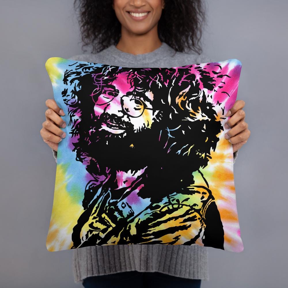 Jerry Garcia Throw Pillow – Psychedelic Home Decor for Deadheads – Boho Hippie Art Cushion – Grateful Vibes Accent Pillow