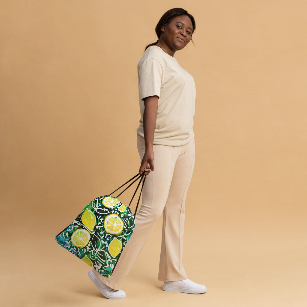 Italian Lemon Drawstring Bag – Vibrant Citrus Print Gym Sack – Mediterranean Travel Tote, Lightweight Festival Bag, Summer Gift for Her