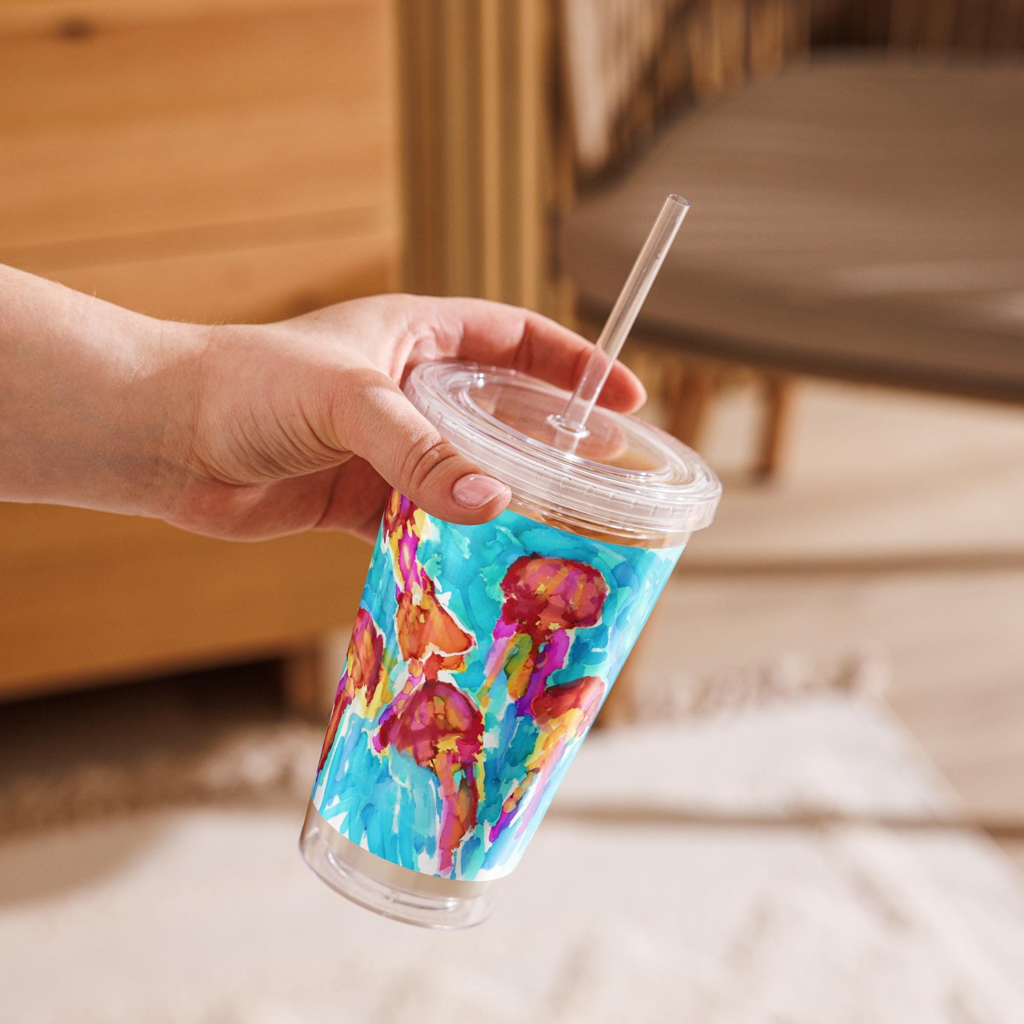 Iridescent Jellyfish Confetti Tumbler – 16oz Clear Acrylic Cup – Ocean Theme Drinkware – Beach Party Gift – Under the Sea Decor