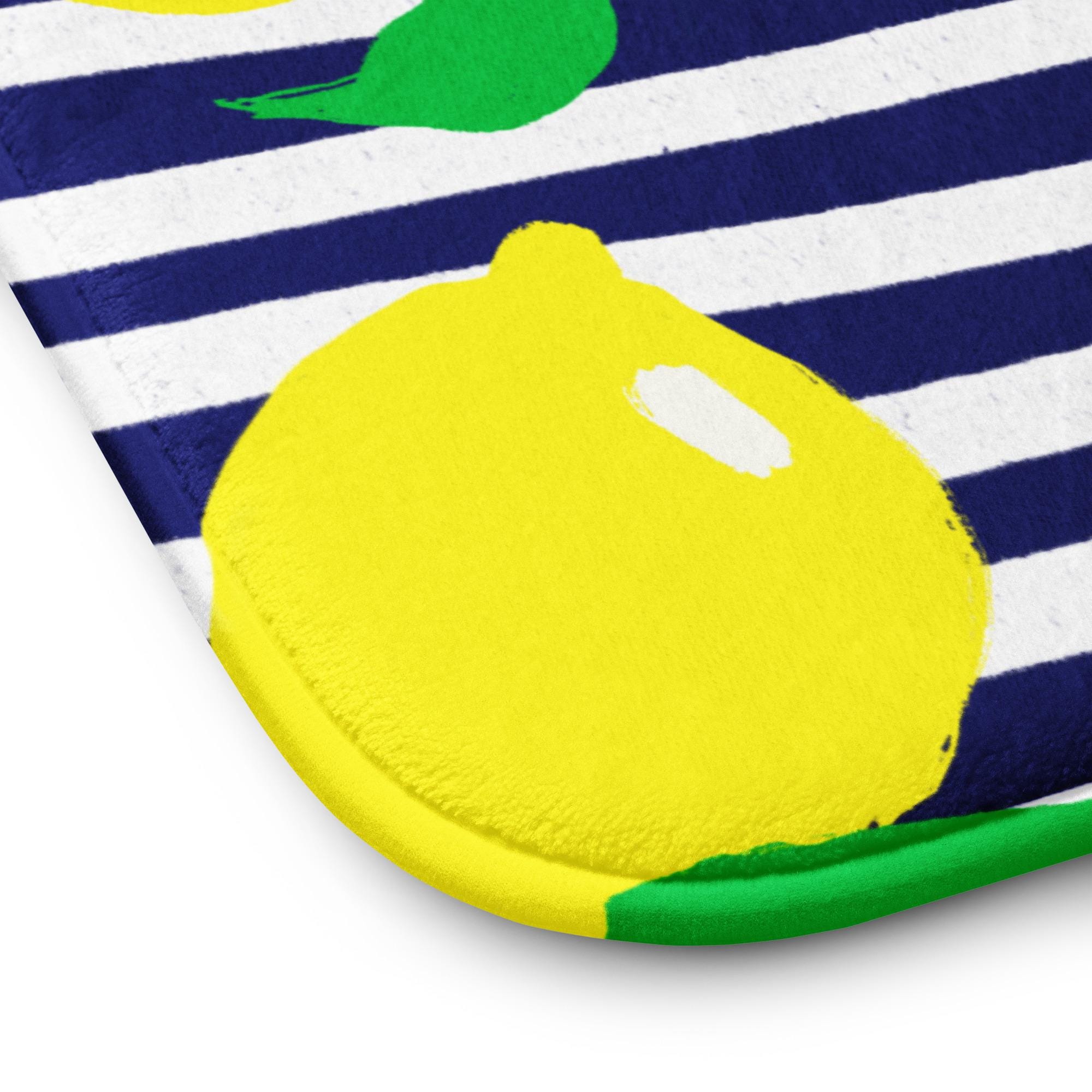 Amalfi Lemon Striped Memory Foam Pillow – Coastal Summer Accent, Blue & White Stripes, Zesty Citrus Home Decor 24 x 17