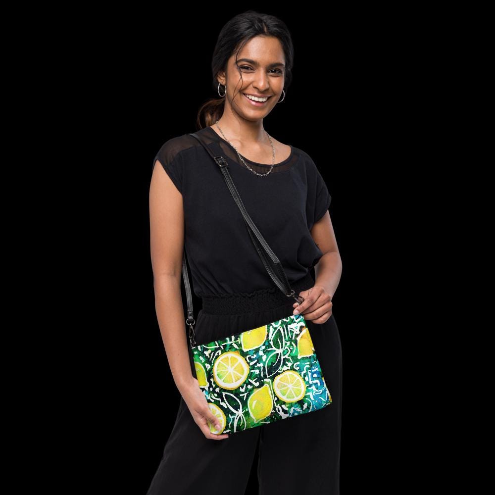 Italian-Inspired Lemon Crossbody Bag – Faux Leather, Adjustable Strap, Amalfi Coast Style, Amalficore, Tutti Fruiti, Tropical Getaway