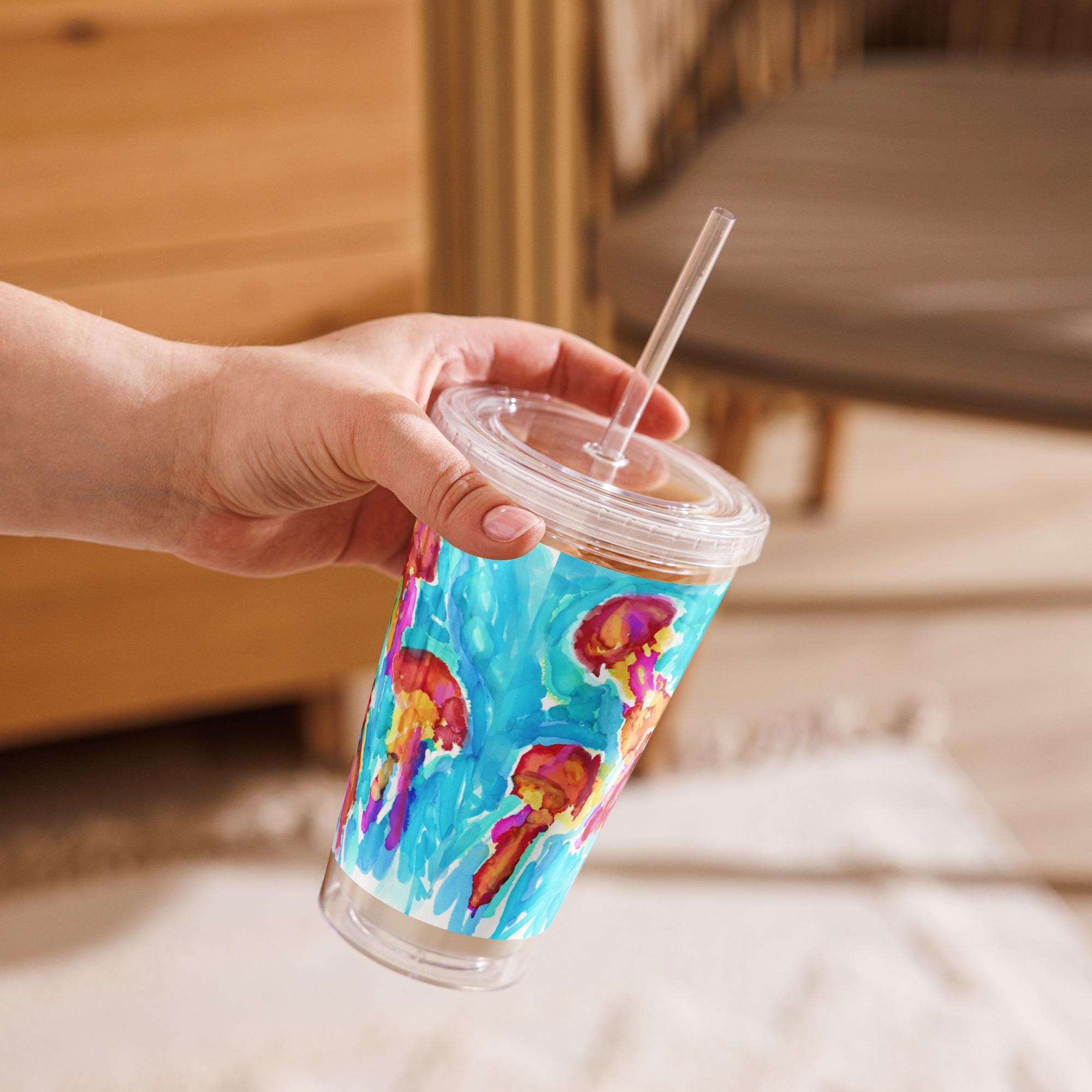 Iridescent Jellyfish Confetti Tumbler – 16oz Clear Acrylic Cup – Ocean Theme Drinkware – Beach Party Gift – Under the Sea Decor