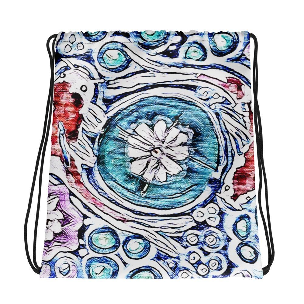 Koi Fish Drawstring Bag • Red & Black Abstract Art Gym Sack • Japanese Style Travel Backpack • Bold Print Sporty Streetwear Bag
