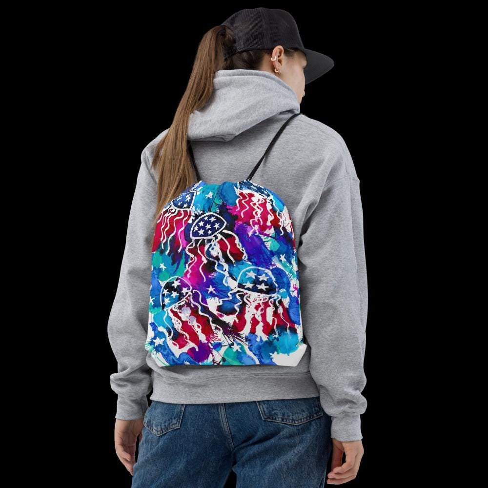 Independence Day Drawstring Bag | 4th of July Patriotic Backpack | American Flag Party Favor | Red White Blue Gym Sack | USA Holiday Gift