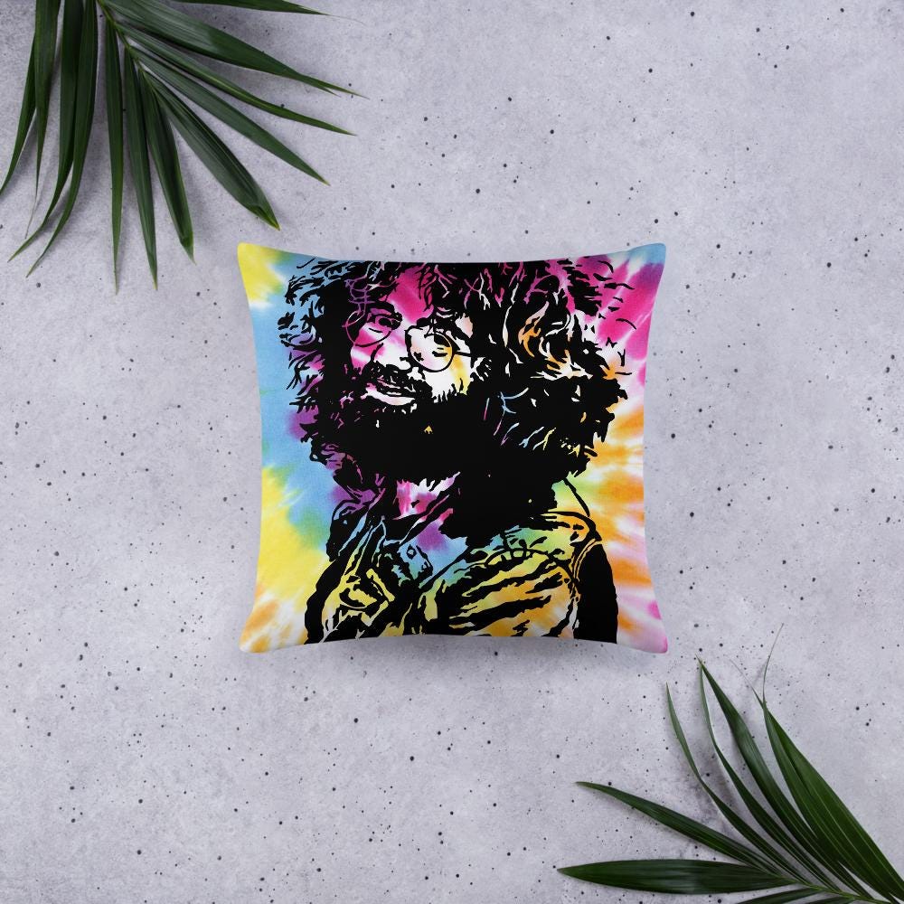 Jerry Garcia Throw Pillow – Psychedelic Home Decor for Deadheads – Boho Hippie Art Cushion – Grateful Vibes Accent Pillow