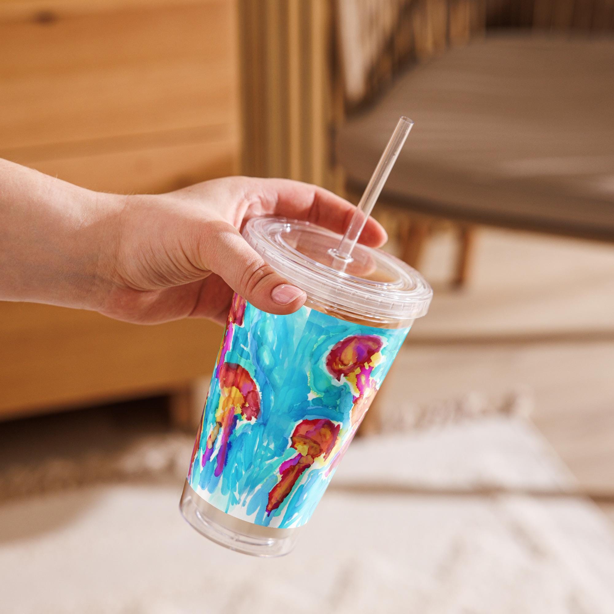 Iridescent Jellyfish Confetti Tumbler – 16oz Clear Acrylic Cup – Ocean Theme Drinkware – Beach Party Gift – Under the Sea Decor