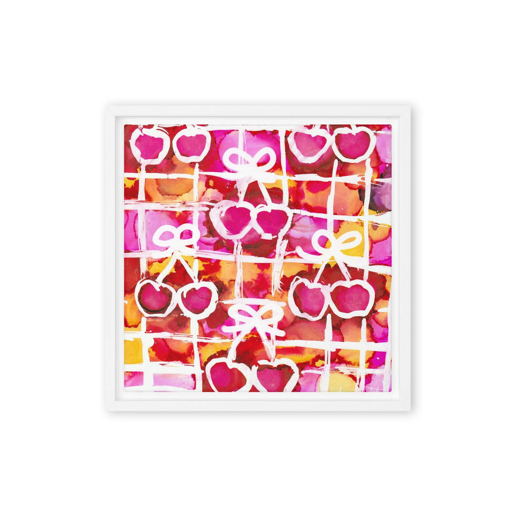 Cherry Red Bow Gingham Framed canvas
