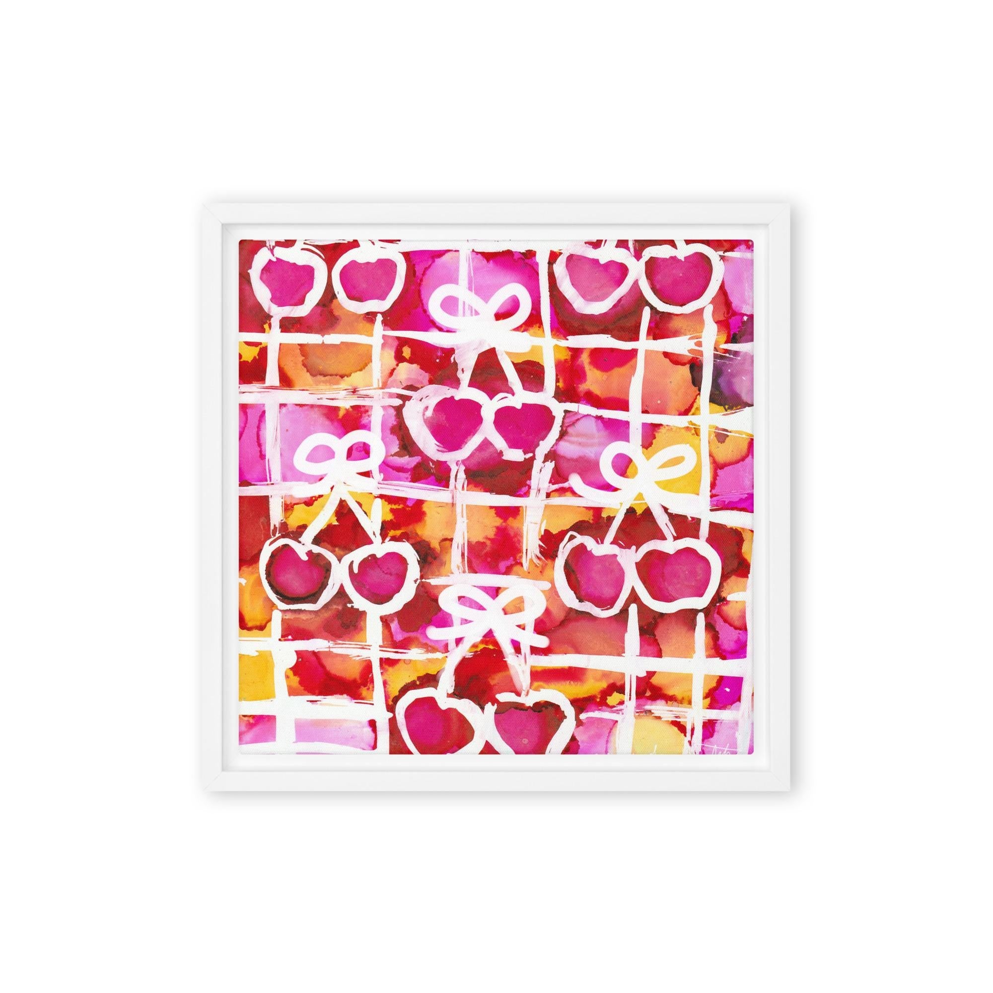 Cherry Red Bow Gingham Framed canvas