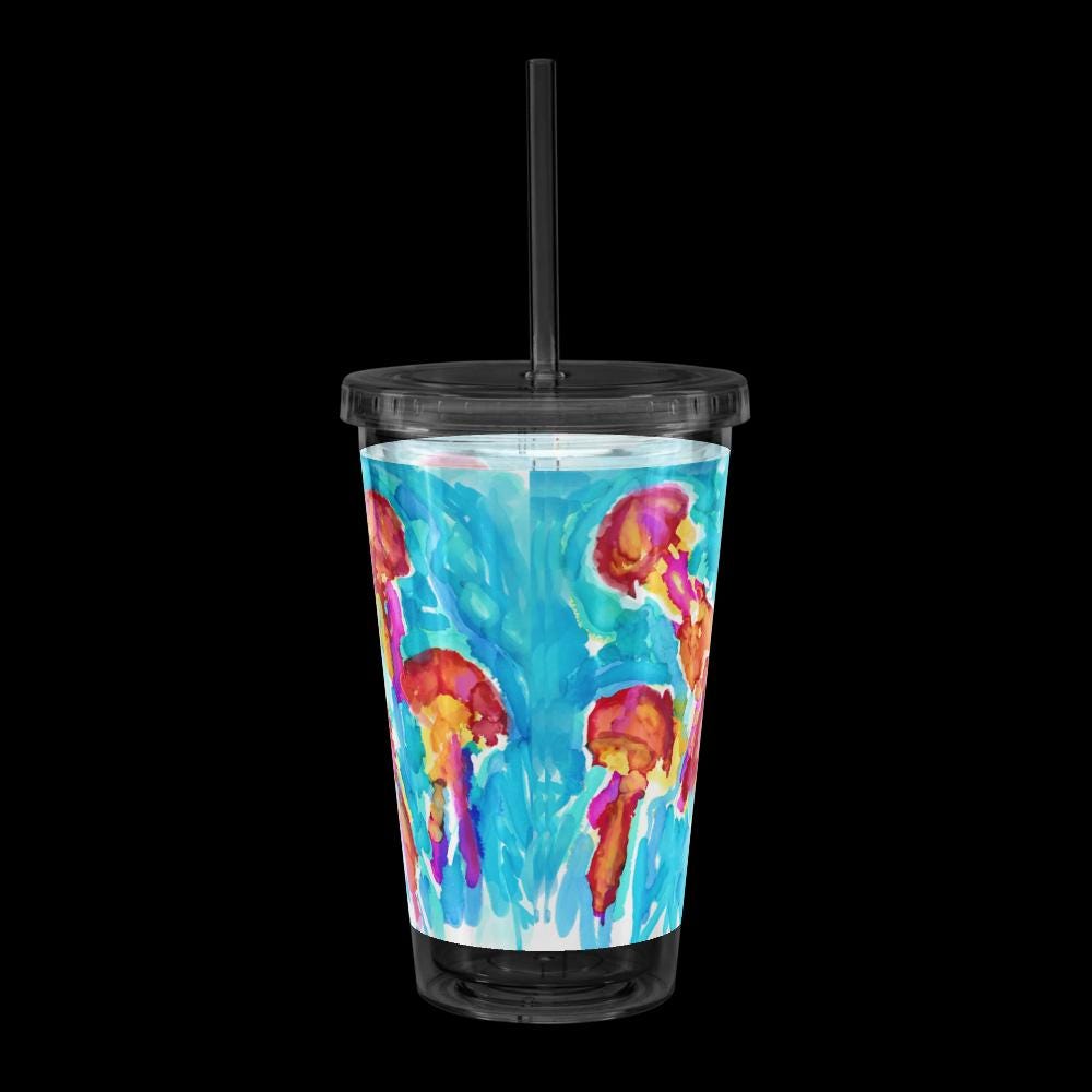 Iridescent Jellyfish Confetti Tumbler – 16oz Clear Acrylic Cup – Ocean Theme Drinkware – Beach Party Gift – Under the Sea Decor