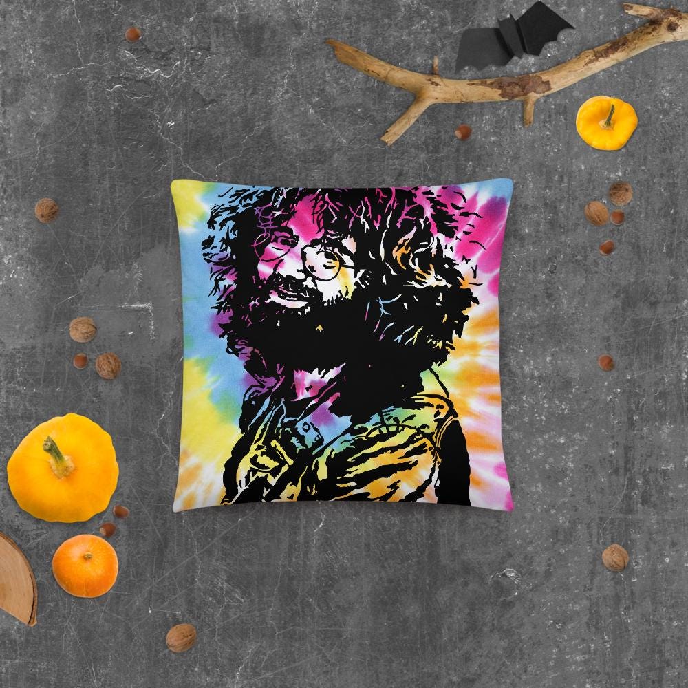 Jerry Garcia Throw Pillow – Psychedelic Home Decor for Deadheads – Boho Hippie Art Cushion – Grateful Vibes Accent Pillow