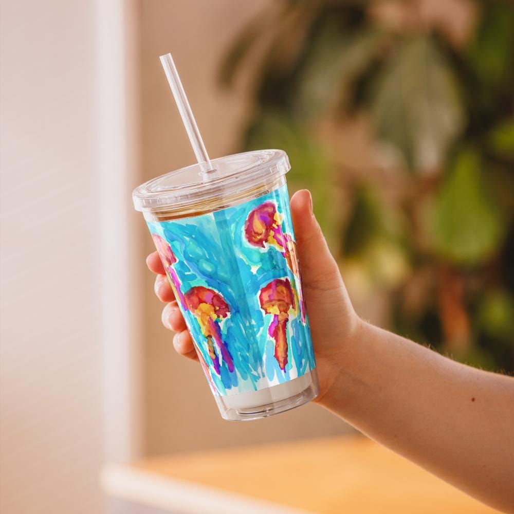 Iridescent Jellyfish Confetti Tumbler – 16oz Clear Acrylic Cup – Ocean Theme Drinkware – Beach Party Gift – Under the Sea Decor