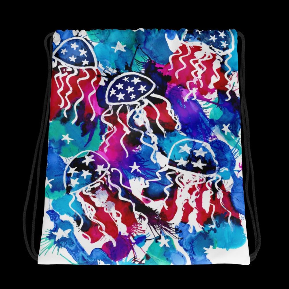 Independence Day Drawstring Bag | 4th of July Patriotic Backpack | American Flag Party Favor | Red White Blue Gym Sack | USA Holiday Gift