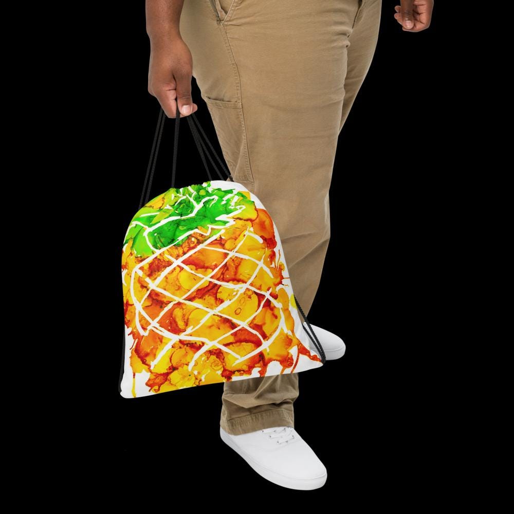 Custom Pineapple Drawstring Bag – Personalized Tropical Cinch Sack, Lightweight Gym Bag, Beach Tote, Fruit Print Backpack Gift