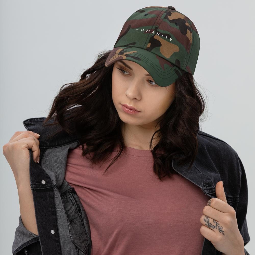 Humanity Embroidered Hat – Unity, Peace sign Message Cap, Minimalist Statement Hat, Adjustable Unisex Gift, Compassion & Inclusion Apparel.
