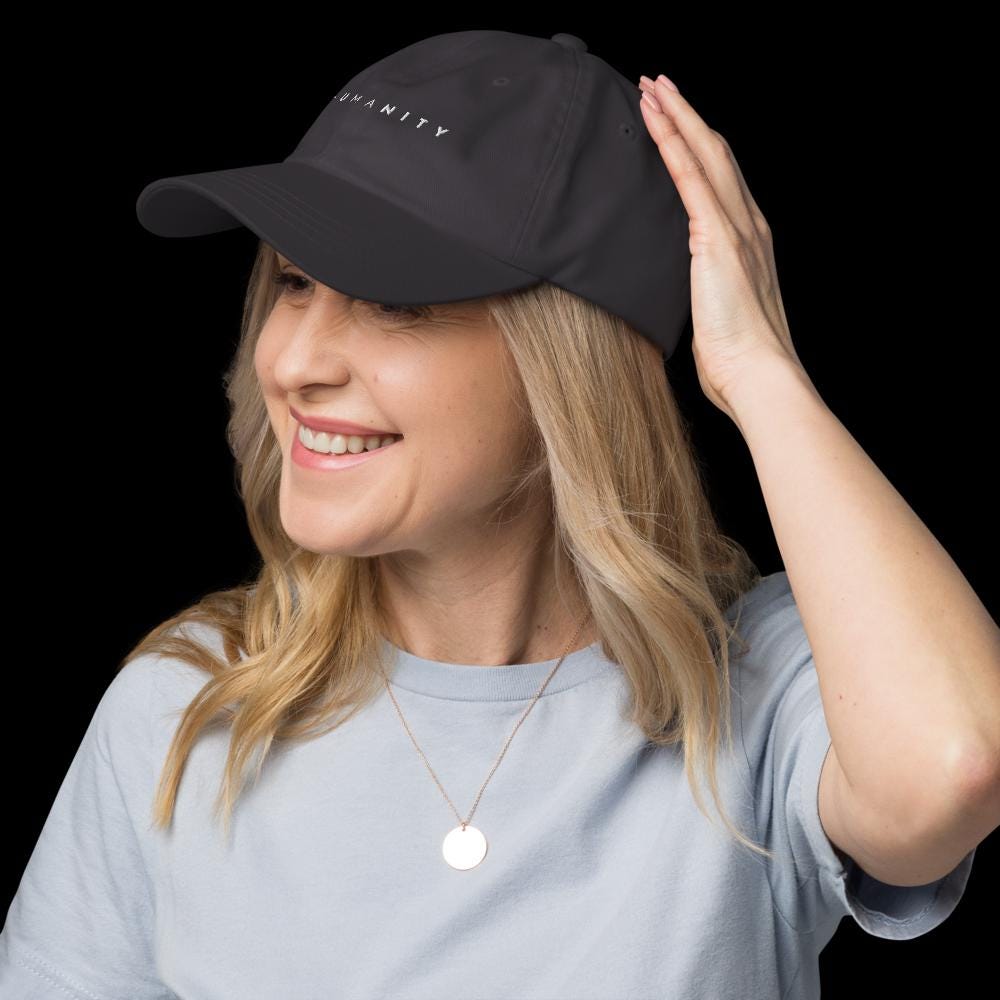 Humanity Embroidered Hat – Unity, Peace sign Message Cap, Minimalist Statement Hat, Adjustable Unisex Gift, Compassion & Inclusion Apparel.