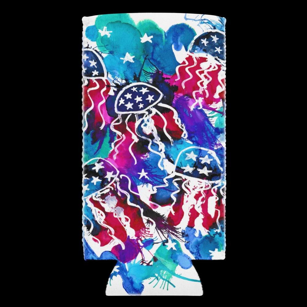 4th of July Can Cooler – Patriotic Red White and Blue Stars – Independence Day Drink Sleeve – Neoprene Koozie for BBQs, Picnics & Summer