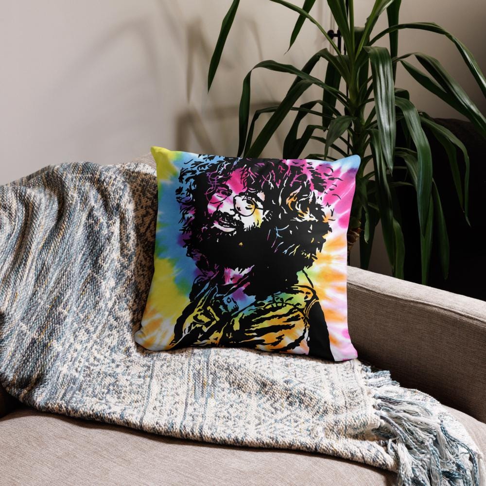 Jerry Garcia Throw Pillow – Psychedelic Home Decor for Deadheads – Boho Hippie Art Cushion – Grateful Vibes Accent Pillow
