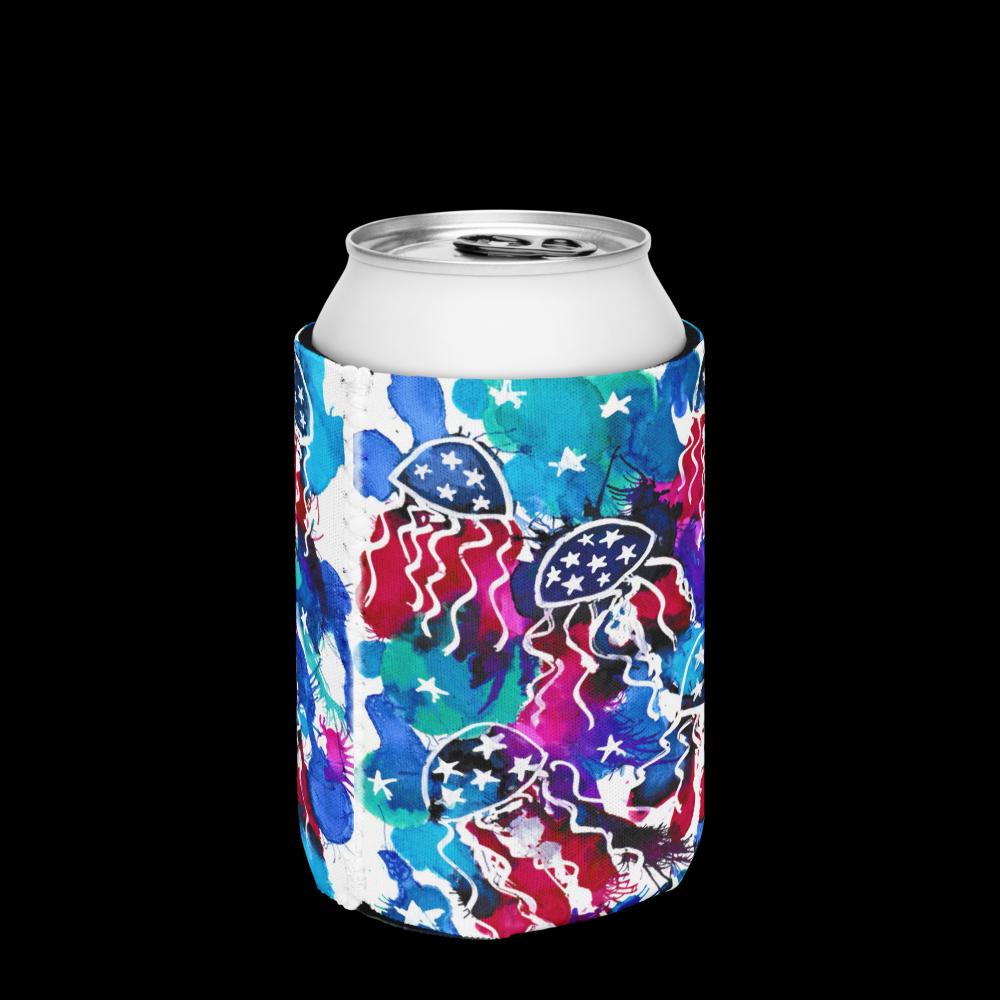 4th of July Can Cooler – Patriotic Red White and Blue Stars – Independence Day Drink Sleeve – Neoprene Koozie for BBQs, Picnics & Summer