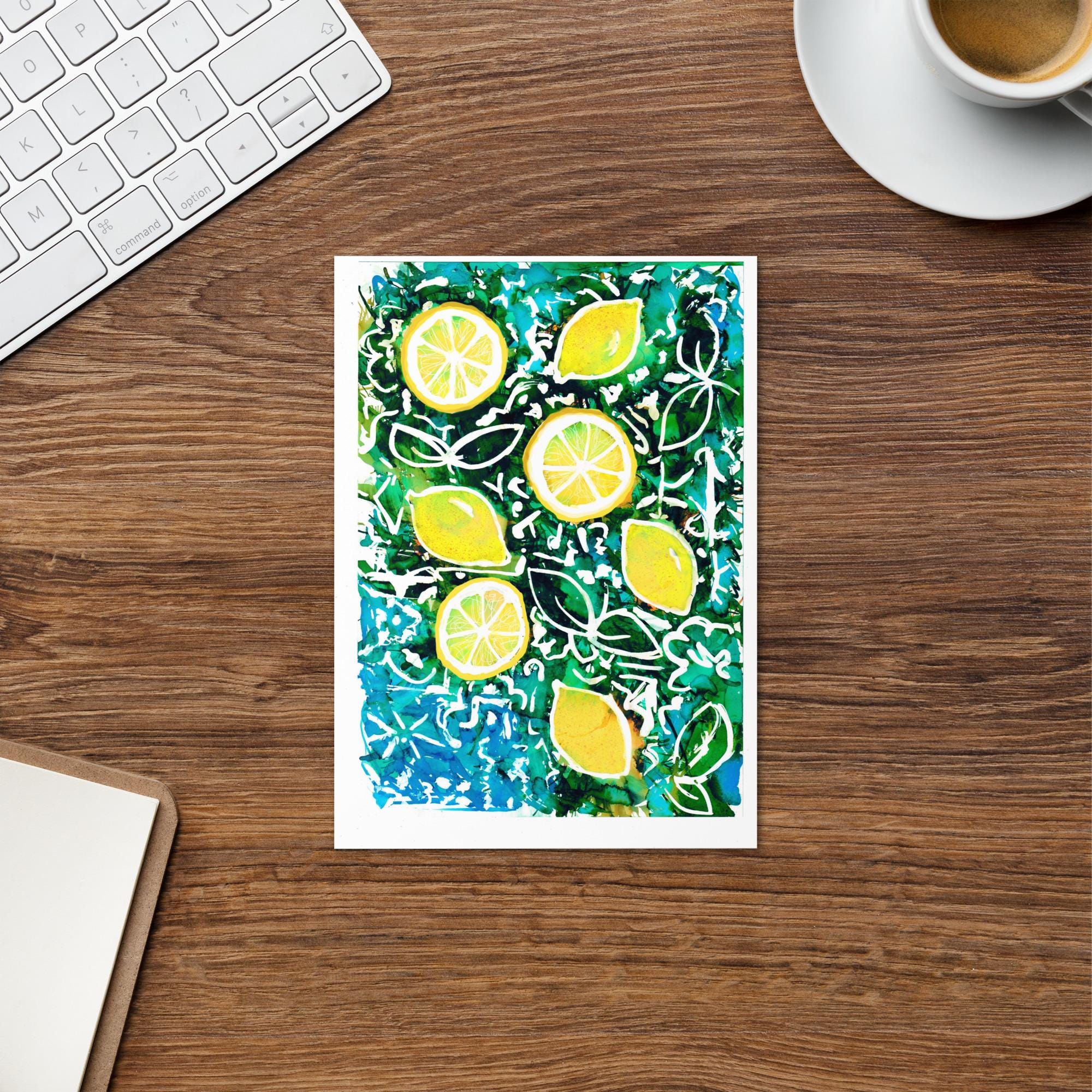 Italian Lemons Greeting Card – Amalfi Coast Citrus Watercolor – Blank Inside – Mediterranean Stationery – 5x7 Card