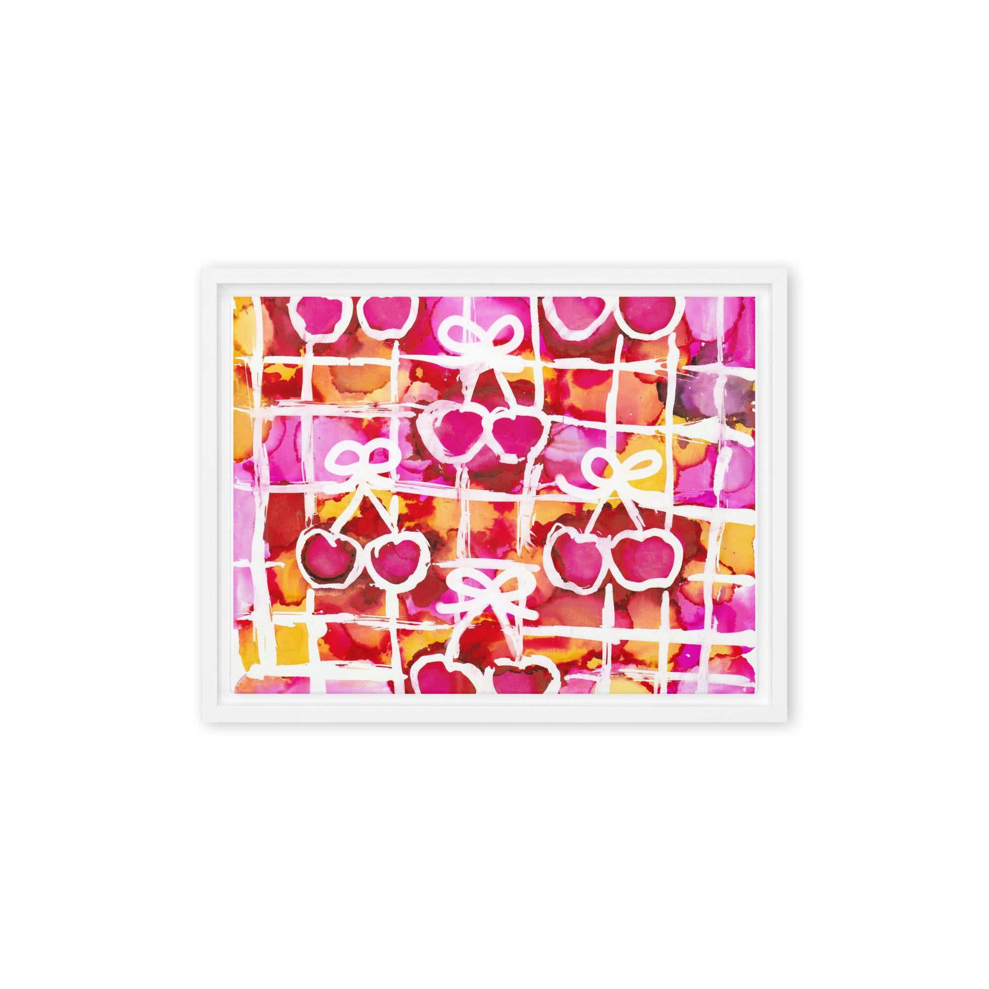 Cherry Red Bow Gingham Framed canvas