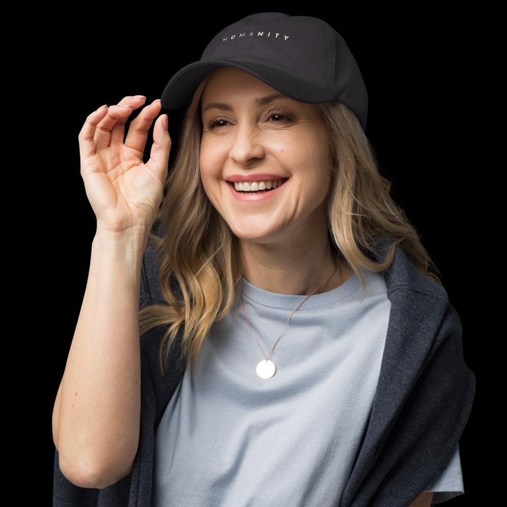 Humanity Embroidered Hat – Unity, Peace sign Message Cap, Minimalist Statement Hat, Adjustable Unisex Gift, Compassion & Inclusion Apparel.