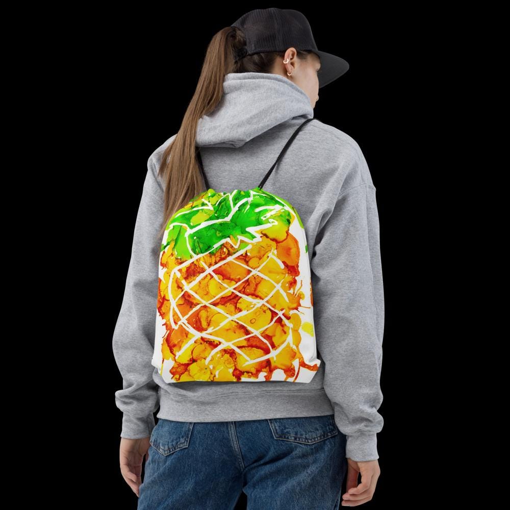 Custom Pineapple Drawstring Bag – Personalized Tropical Cinch Sack, Lightweight Gym Bag, Beach Tote, Fruit Print Backpack Gift