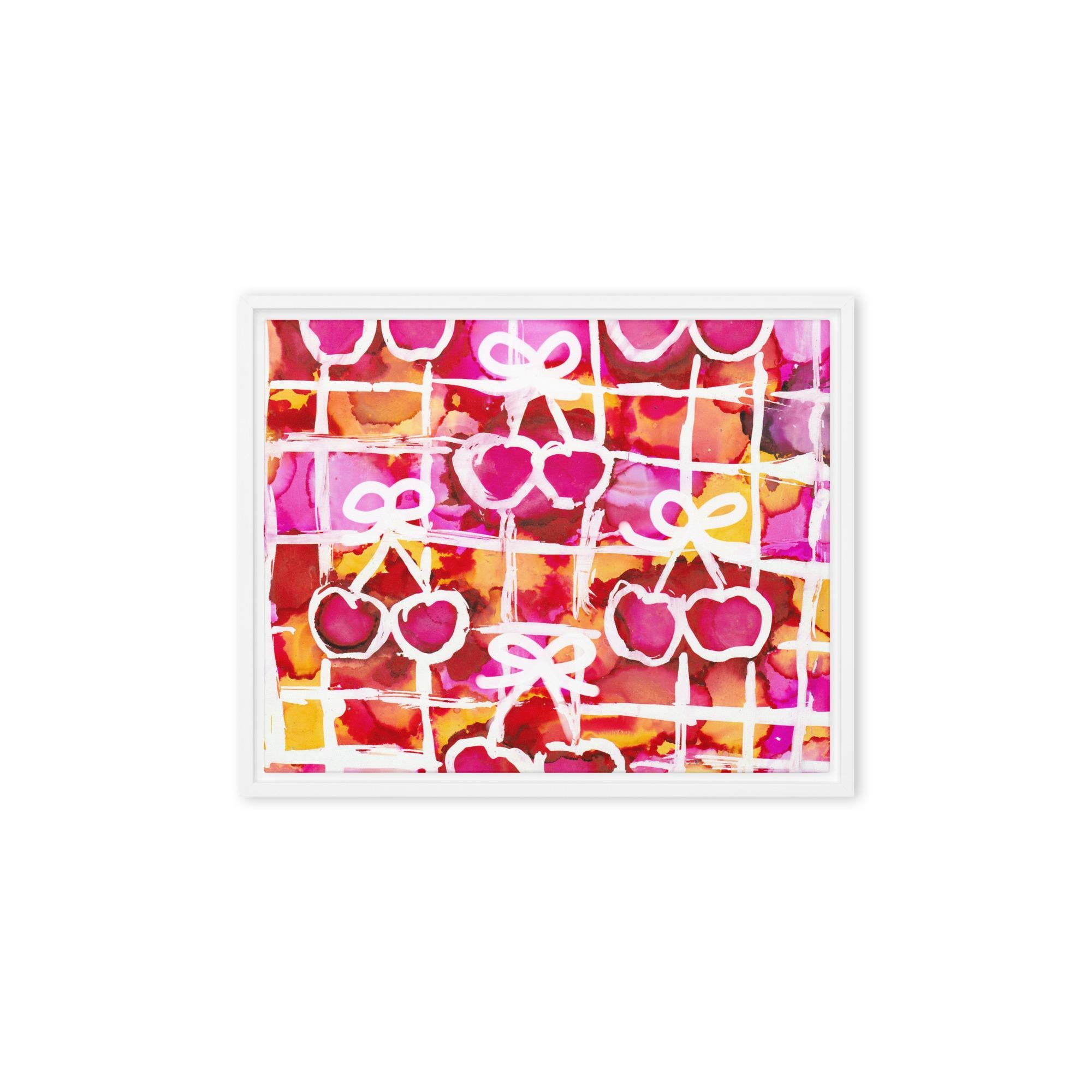 Cherry Red Bow Gingham Framed canvas