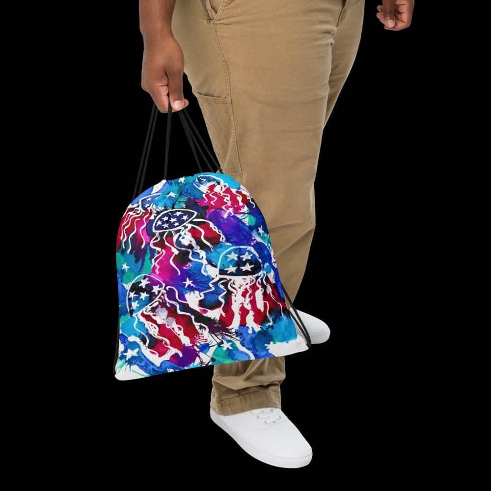 Independence Day Drawstring Bag | 4th of July Patriotic Backpack | American Flag Party Favor | Red White Blue Gym Sack | USA Holiday Gift