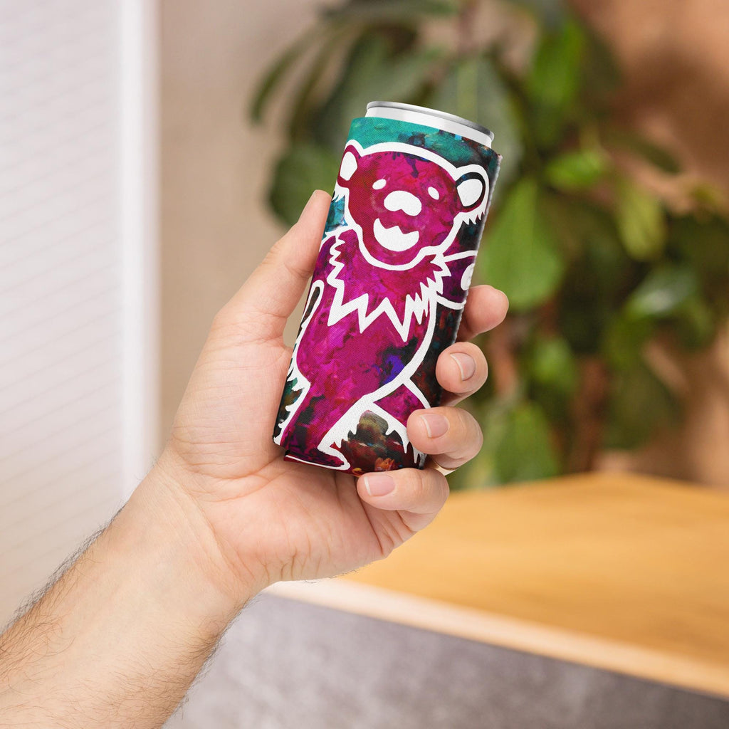 Grateful Dead Dancing Bear Can Cooler – Jerry Garcia Birthday Gift – Retro Music Fan Drink Sleeve – Deadhead Party Favor